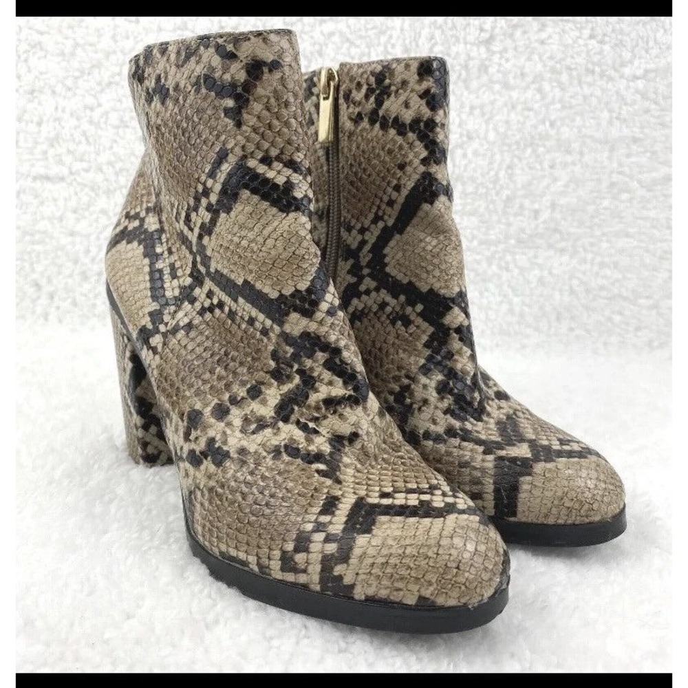 New Look Women 6 Neutral Faux Snake Skin Block Heel Boot Zip Ankle Bootie Gothic